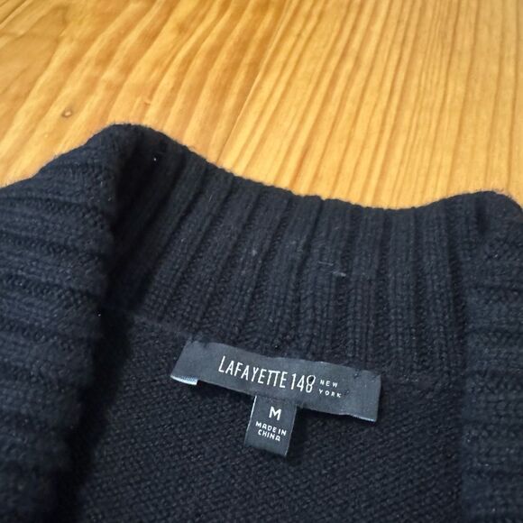 Lafayette 148 New York Leather Cashmere Vest Cardigan Quiet Luxury Black MED - Picture 5 of 10